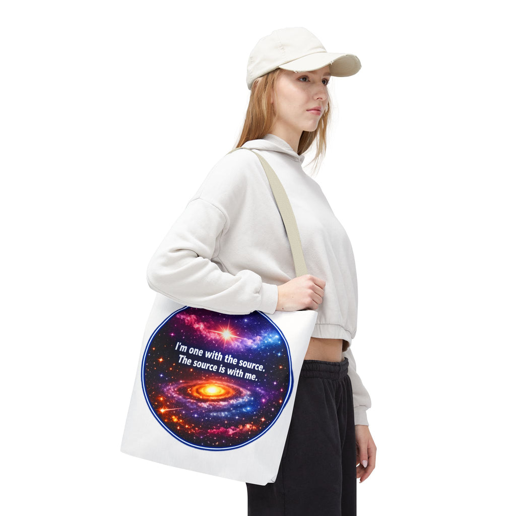 Spiritual Galaxy Tote Bag - "I'm one with the source. The source is with me." Cosmic Meditation Tote