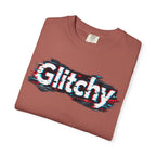 Glitchy Graphic T-Shirt — Retro Glitch Text Tee (Front "GO", Back "Glitchy")