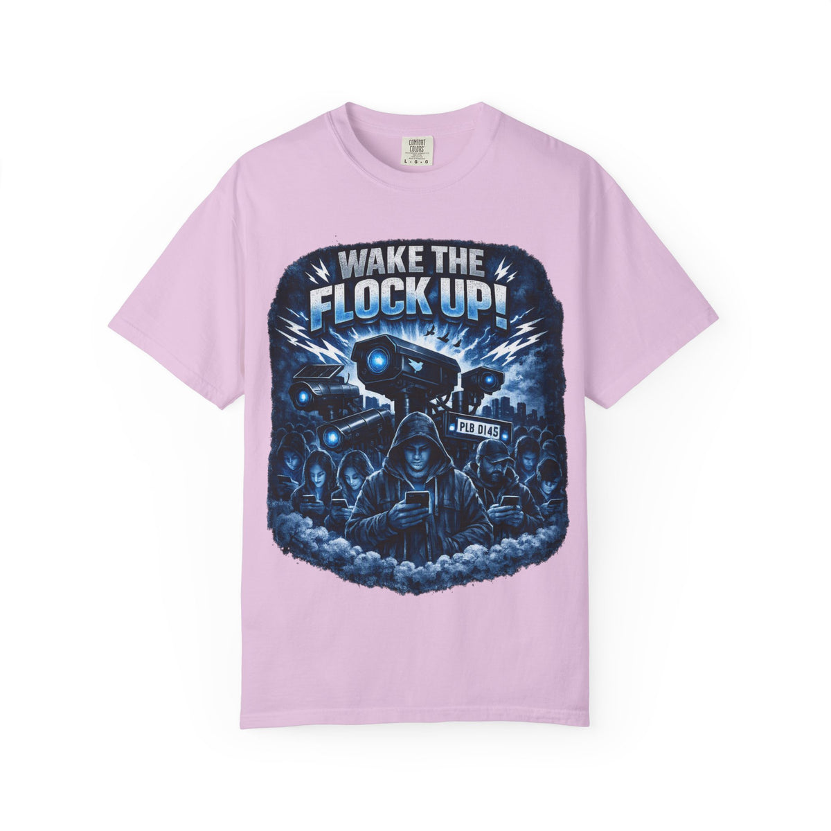 T-Shirt — "Wake the Flock Up" V2 Protest Graphic Tee (Bold Blue Dystopian Design)