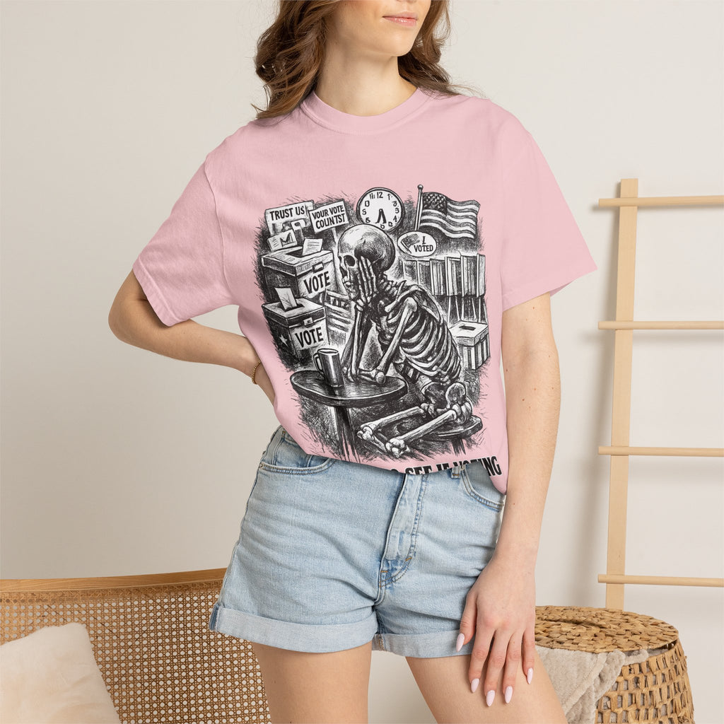 Voting Skeptic Graphic T-Shirt — "Waiting to See If Voting Changes Anything."