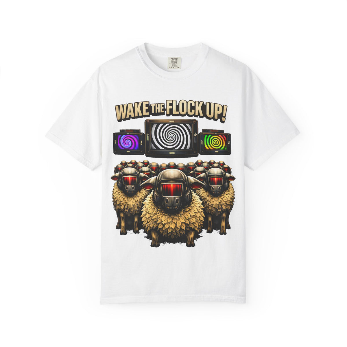 Wake the Flock Up! V3 Hypnotic Sheep Novelty Graphic T-Shirt