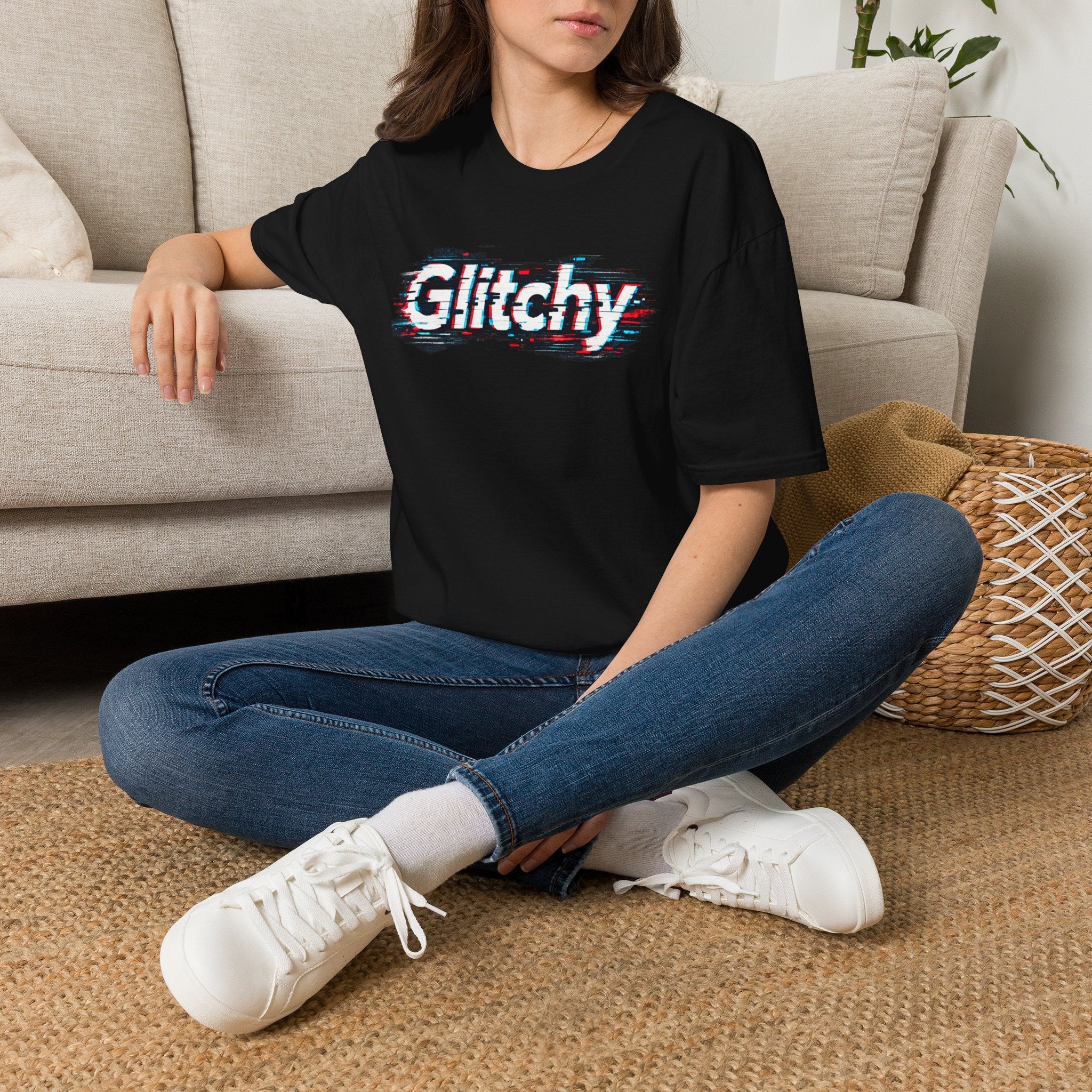 Glitchy Graphic T-Shirt — Retro Glitch Text Tee