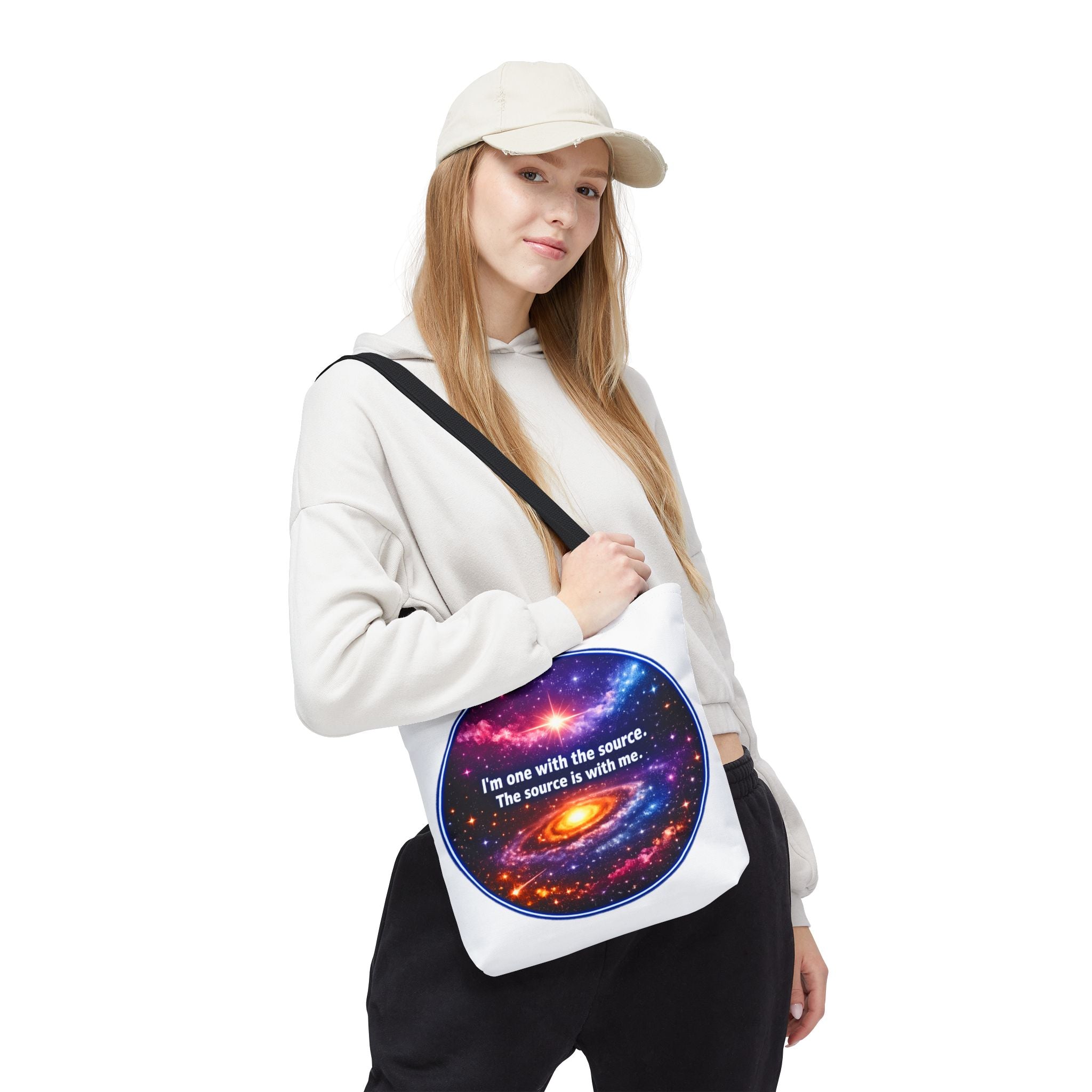 Spiritual Galaxy Tote Bag - "I'm one with the source. The source is with me." Cosmic Meditation Tote