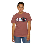 Glitchy Graphic T-Shirt — Retro Glitch Text Tee (Front "GO", Back "Glitchy")