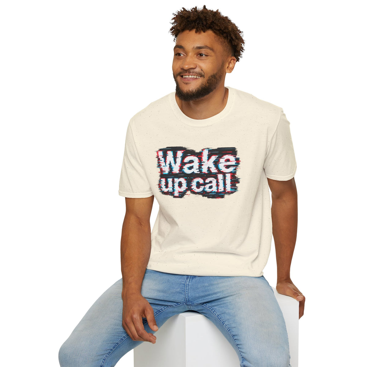 Wake Up Call Graphic Tee — Retro Glitch Text T‑Shirt