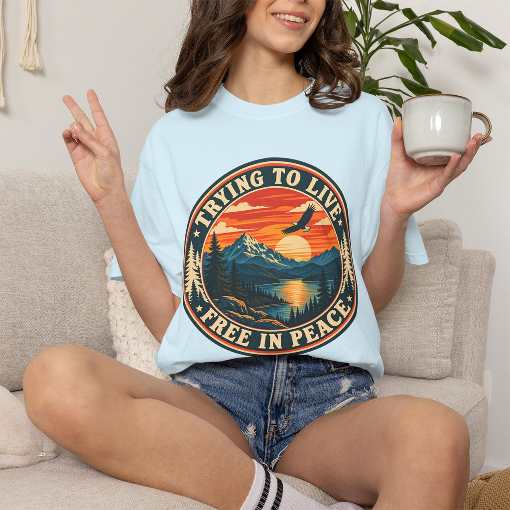 Trying to Live Free in Peace Vintage Mountain T-Shirt