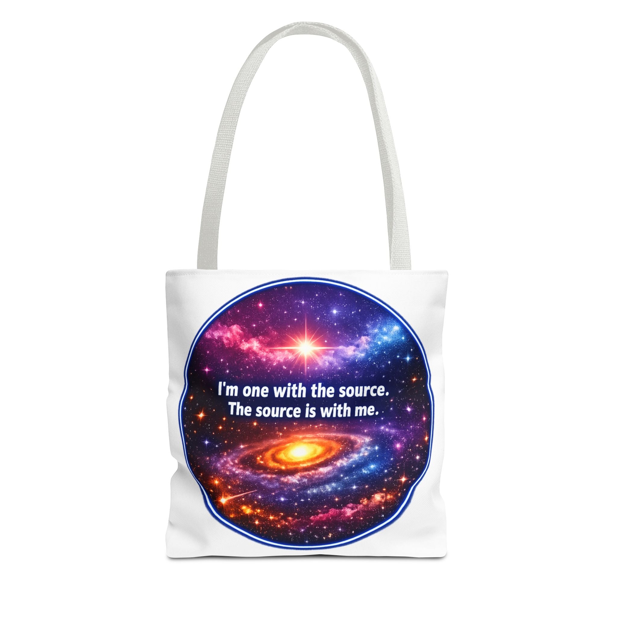 Spiritual Galaxy Tote Bag - "I'm one with the source. The source is with me." Cosmic Meditation Tote
