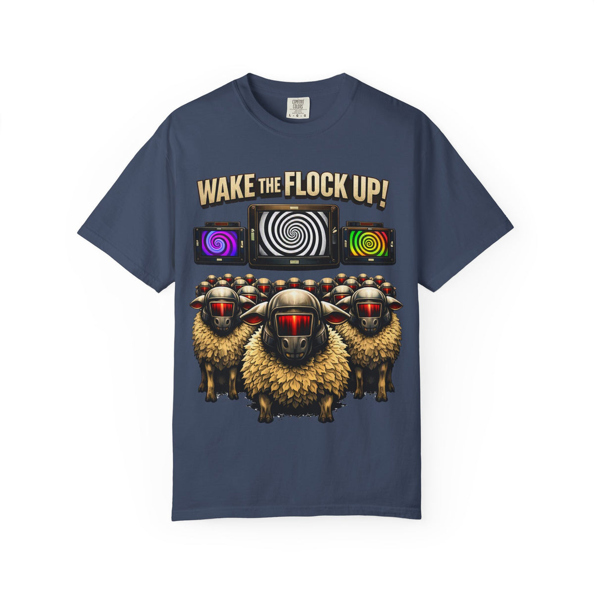 Wake the Flock Up! V3 Hypnotic Sheep Novelty Graphic T-Shirt