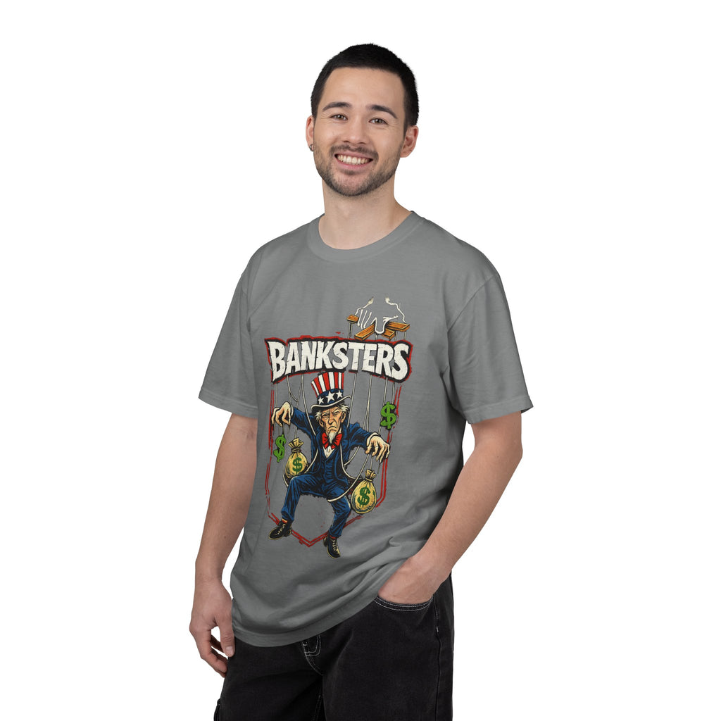 Banksters Graphic T-Shirt — Uncle Sam Money Puppet Protest Tee