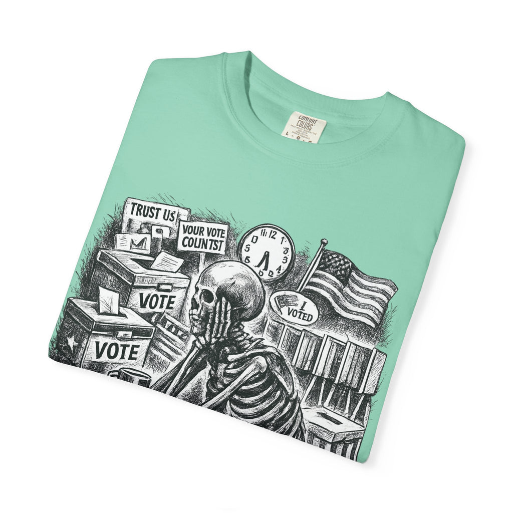 Voting Skeptic Graphic T-Shirt — "Waiting to See If Voting Changes Anything."