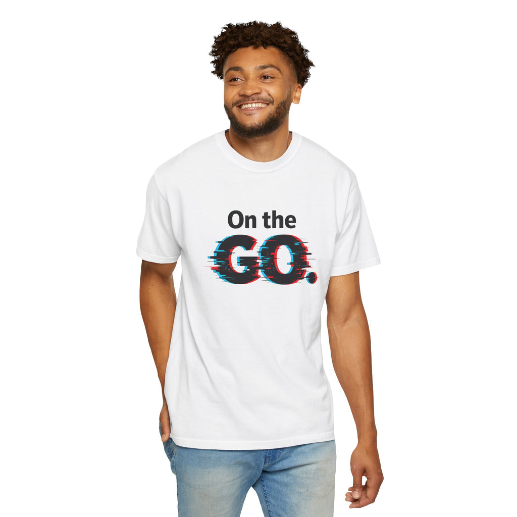 On the GO. Graphic T-Shirt — 'On the GO.' Retro Glitch Travel Tee