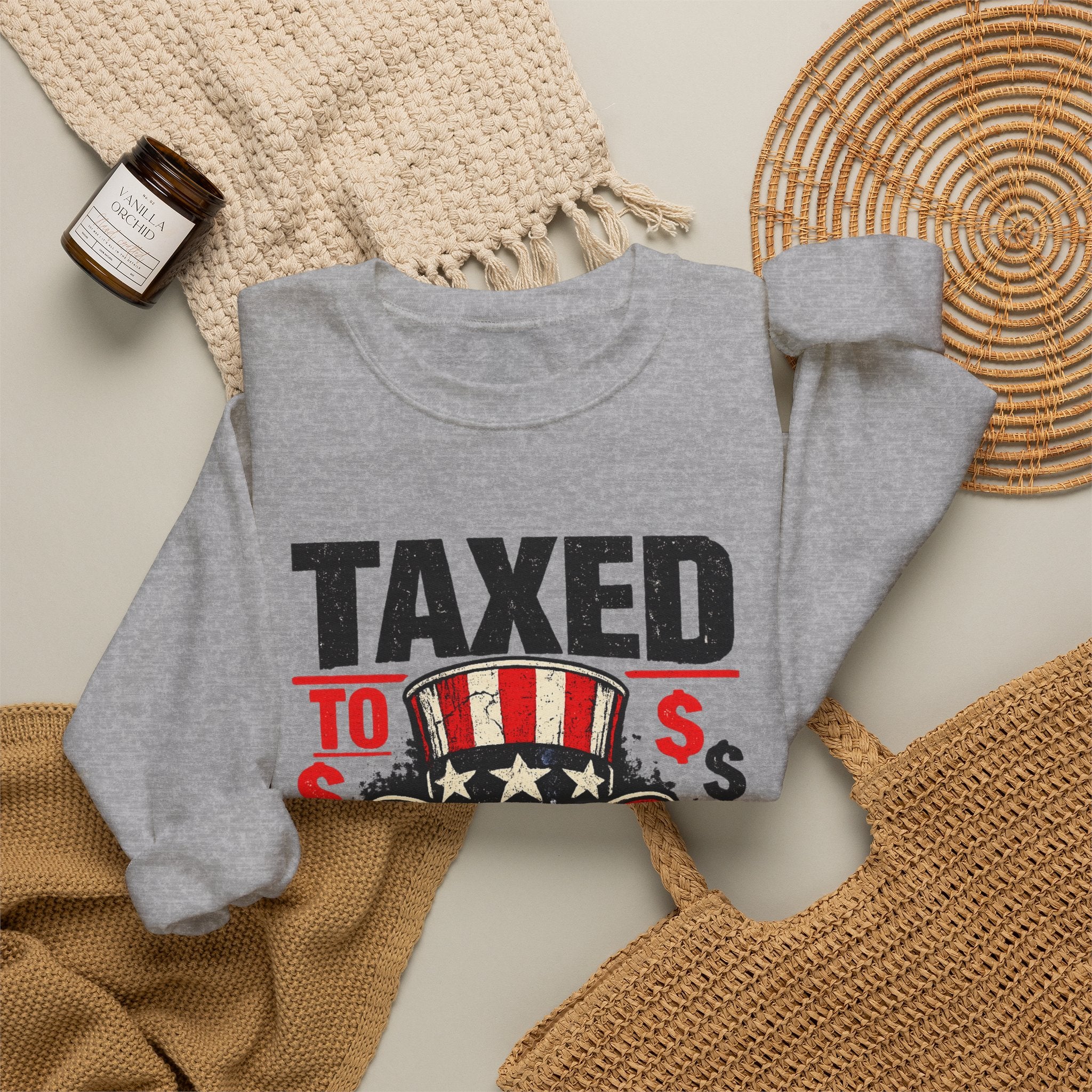 Taxed to Death Sweatshirt - Patriotic Skull Anti-Tax Protest Crewneck