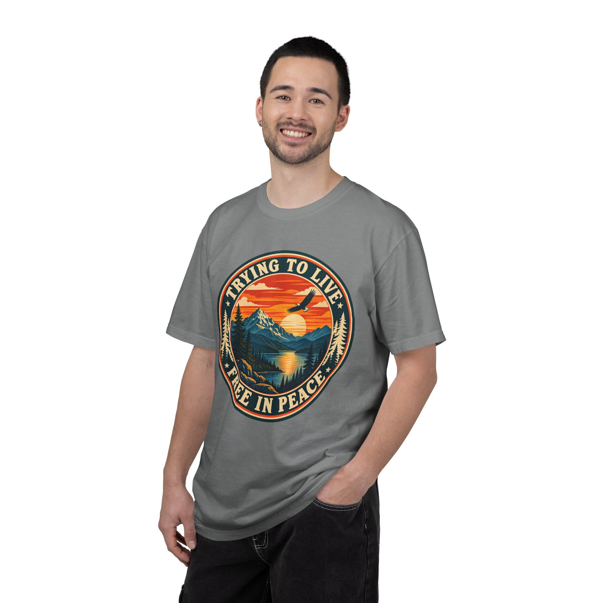 Trying to Live Free in Peace Vintage Mountain T-Shirt