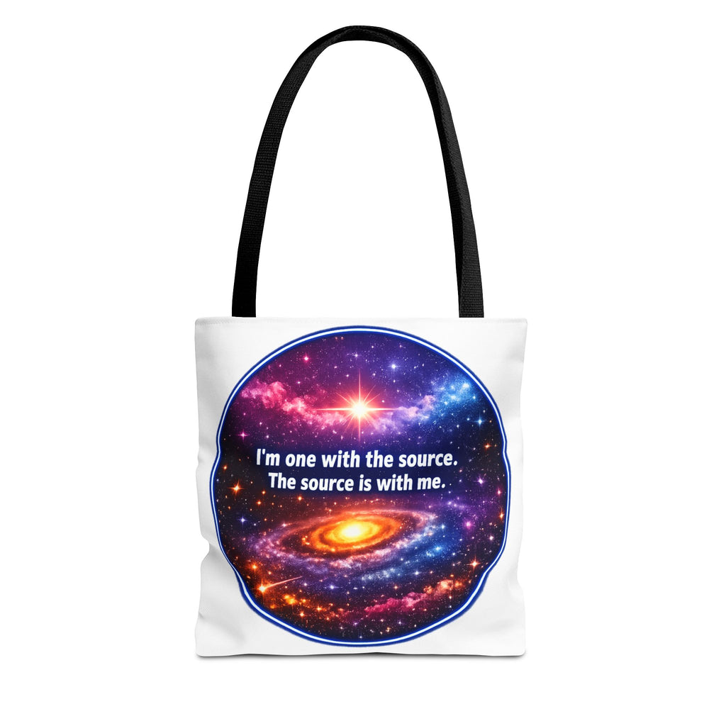 Spiritual Galaxy Tote Bag - "I'm one with the source. The source is with me." Cosmic Meditation Tote