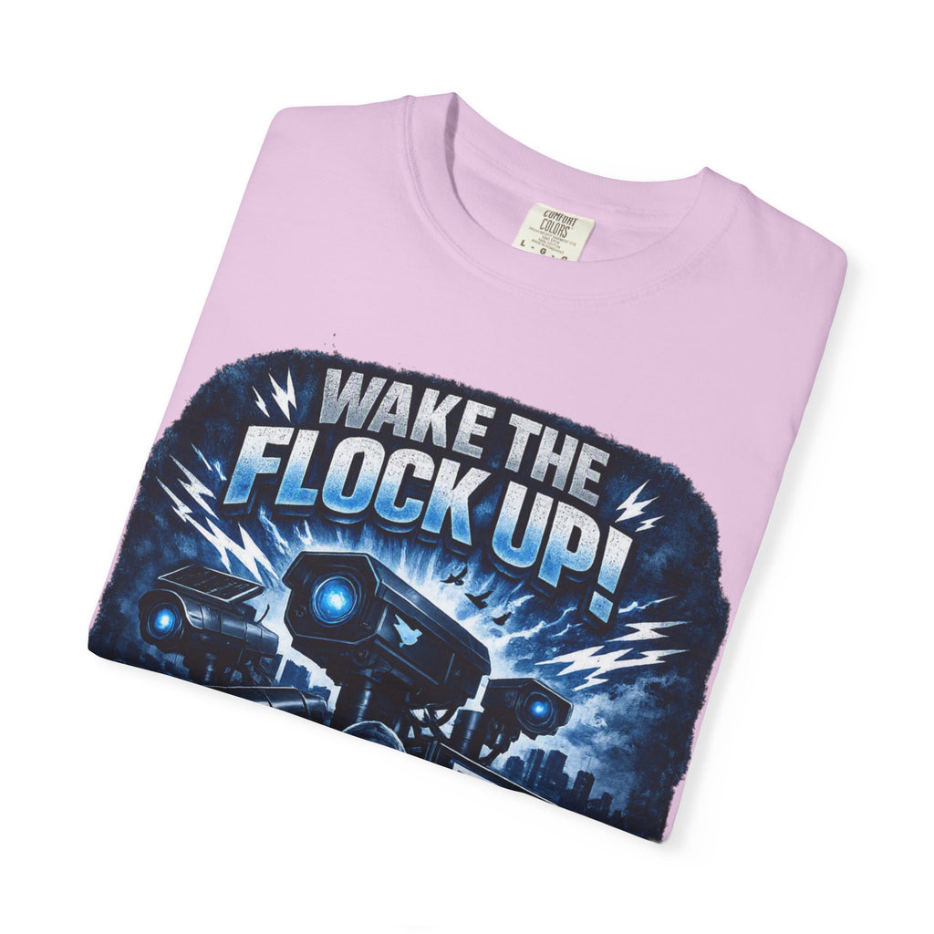 T-Shirt — "Wake the Flock Up" V2 Protest Graphic Tee (Bold Blue Dystopian Design)