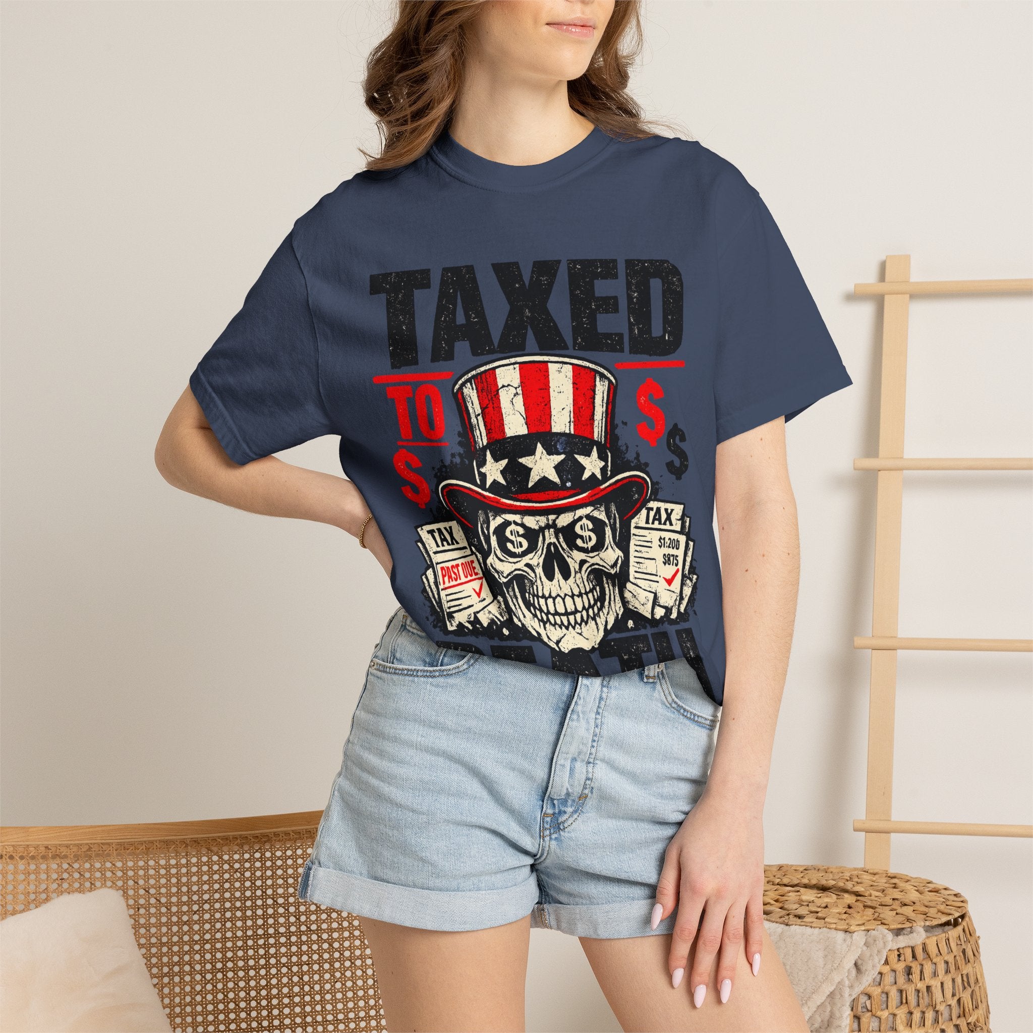 Taxed to Death T-Shirt — Patriotic Skull Tax Humor Tee