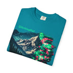 GlitchingOut Mountain Landscape T-Shirt — Retro Glitch Nature Graphic Tee