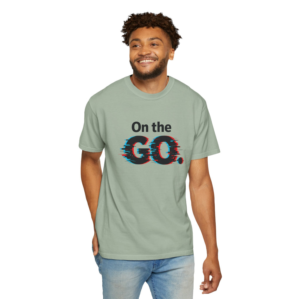 On the GO. Graphic T-Shirt — 'On the GO.' Retro Glitch Travel Tee