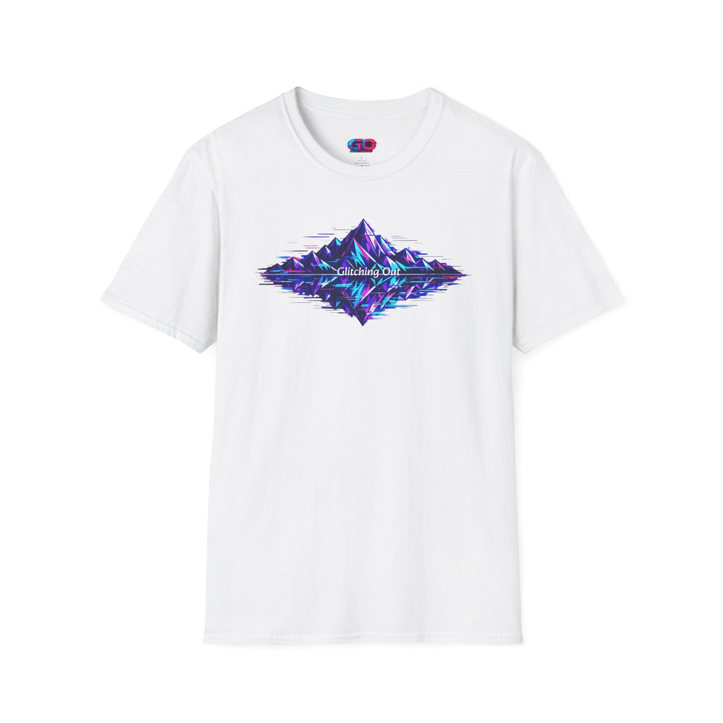 Graphic T-Shirt — 'Glitching Out' Neon Mountain Vaporwave Design