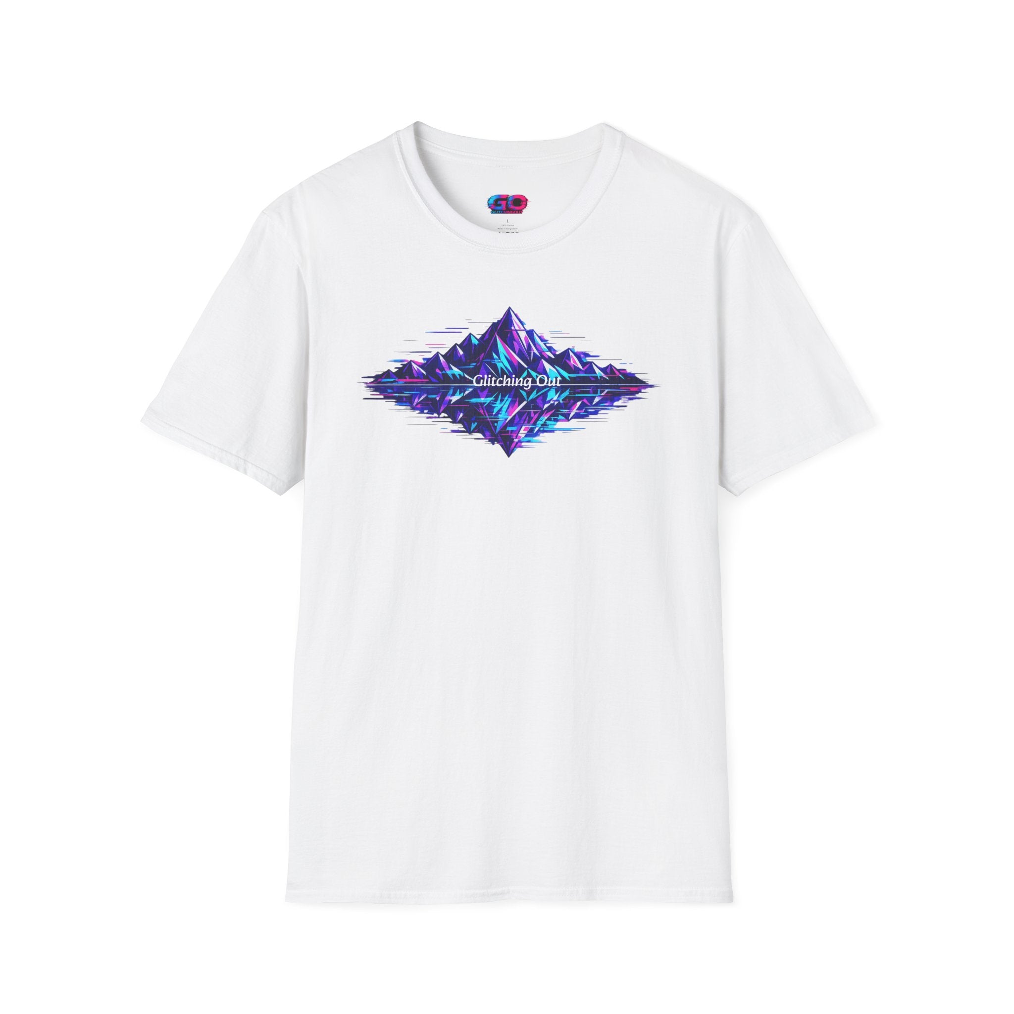 Graphic T-Shirt — 'Glitching Out' Neon Mountain Vaporwave Design