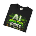 'AI Artificial Idiots: Error 404 — Brain Not Found' Satire Graphic T-Shirt