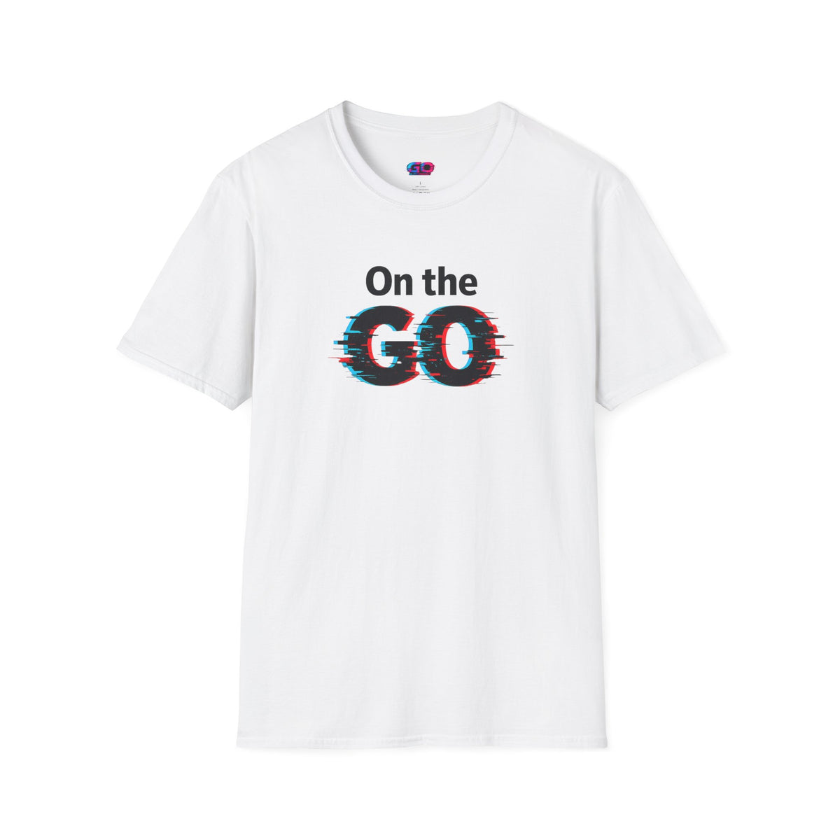 On the GO. Graphic T-Shirt — 'On the GO.' Retro Glitch Travel Tee