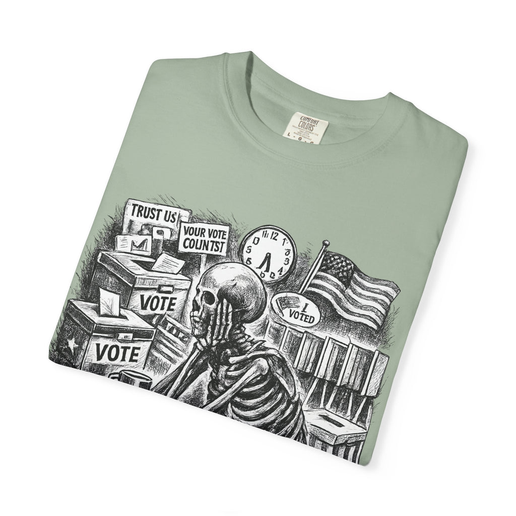 Voting Skeptic Graphic T-Shirt — "Waiting to See If Voting Changes Anything."