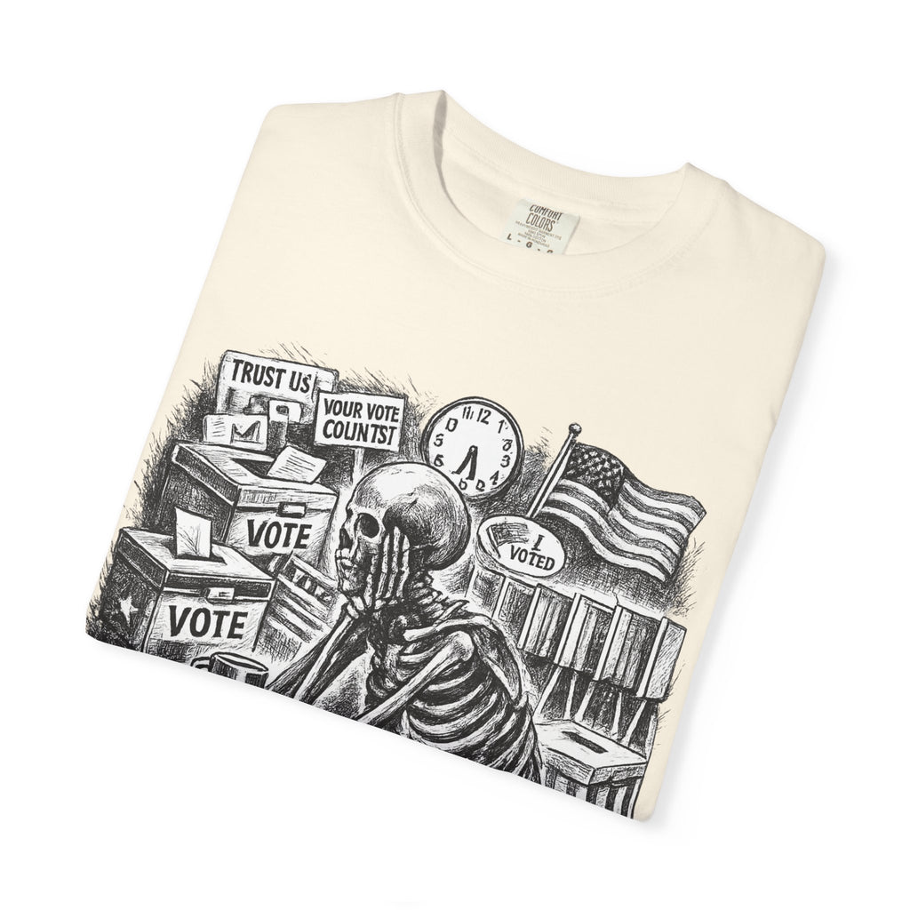 Voting Skeptic Graphic T-Shirt — "Waiting to See If Voting Changes Anything."