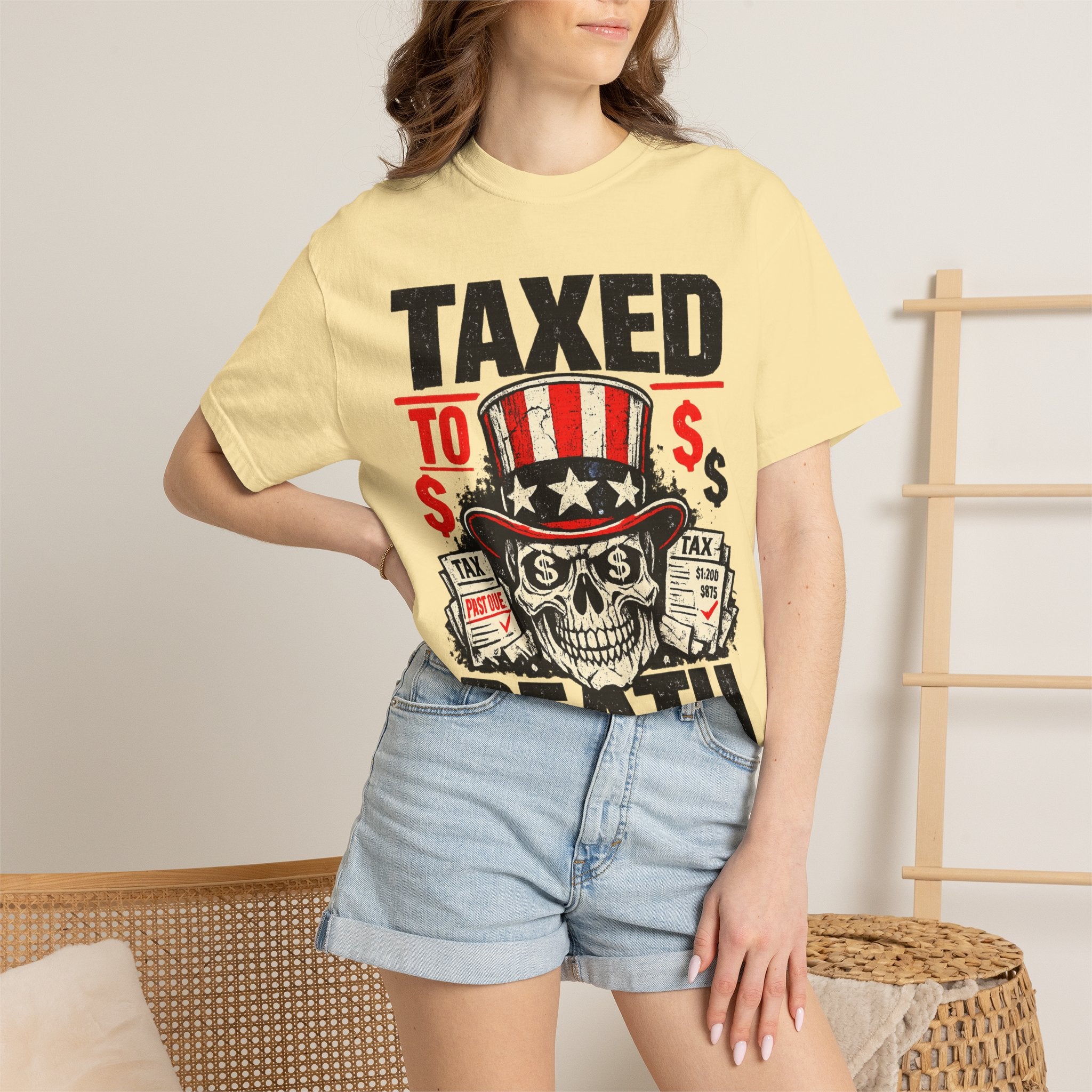Taxed to Death T-Shirt — Patriotic Skull Tax Humor Tee