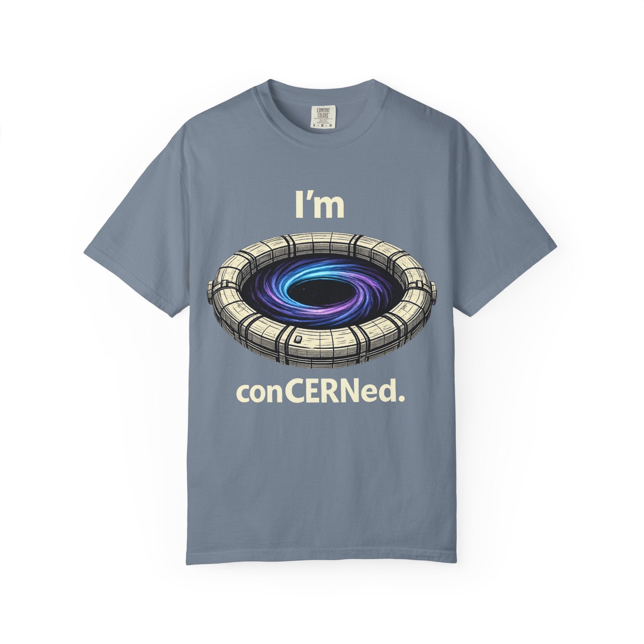 T-Shirt — "I'm conCERNed." Black Hole CERN Physics Science Tee