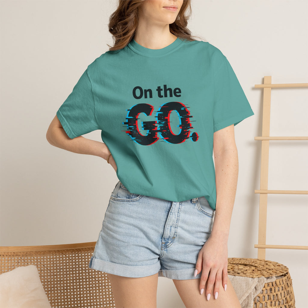 On the GO. Graphic T-Shirt — 'On the GO.' Retro Glitch Travel Tee
