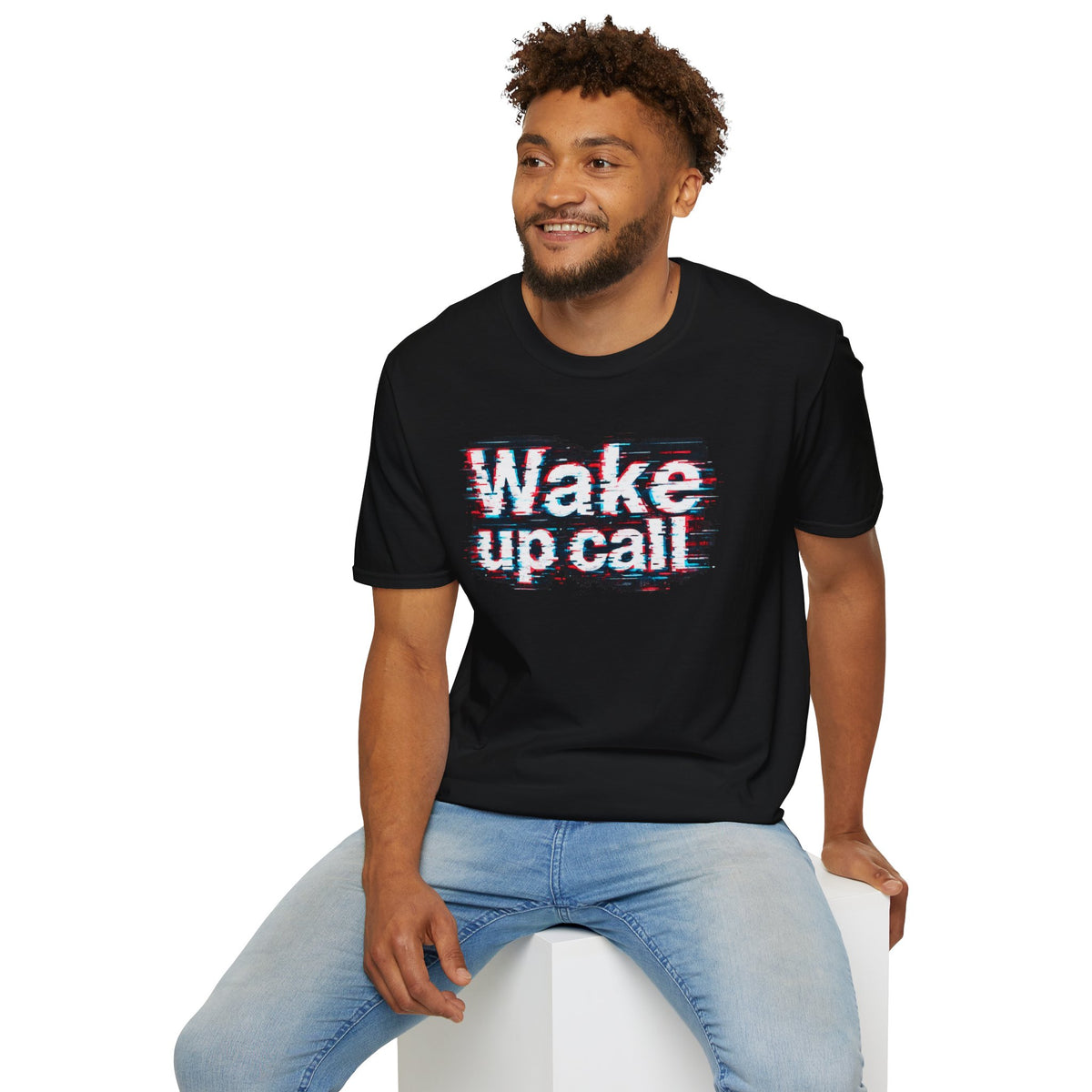 Wake Up Call Graphic Tee — Retro Glitch Text T‑Shirt