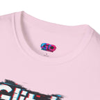Glitchy Graphic T-Shirt — Retro Glitch Text Tee