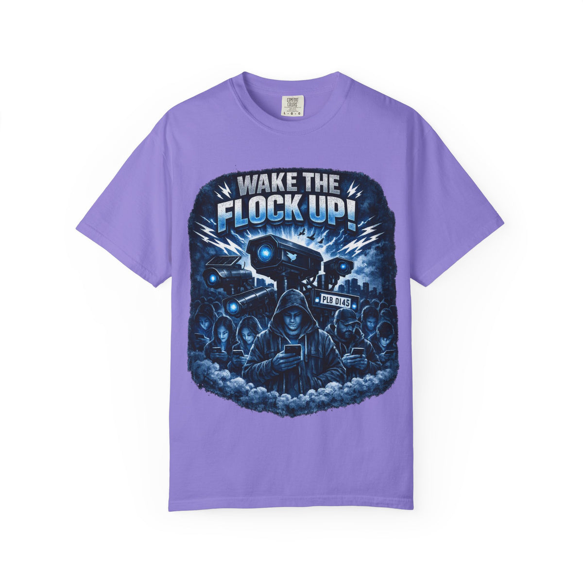 T-Shirt — "Wake the Flock Up" V2 Protest Graphic Tee (Bold Blue Dystopian Design)