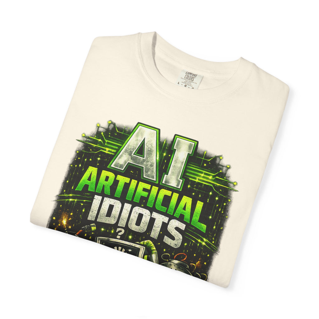'AI Artificial Idiots: Error 404 — Brain Not Found' Satire Graphic T-Shirt