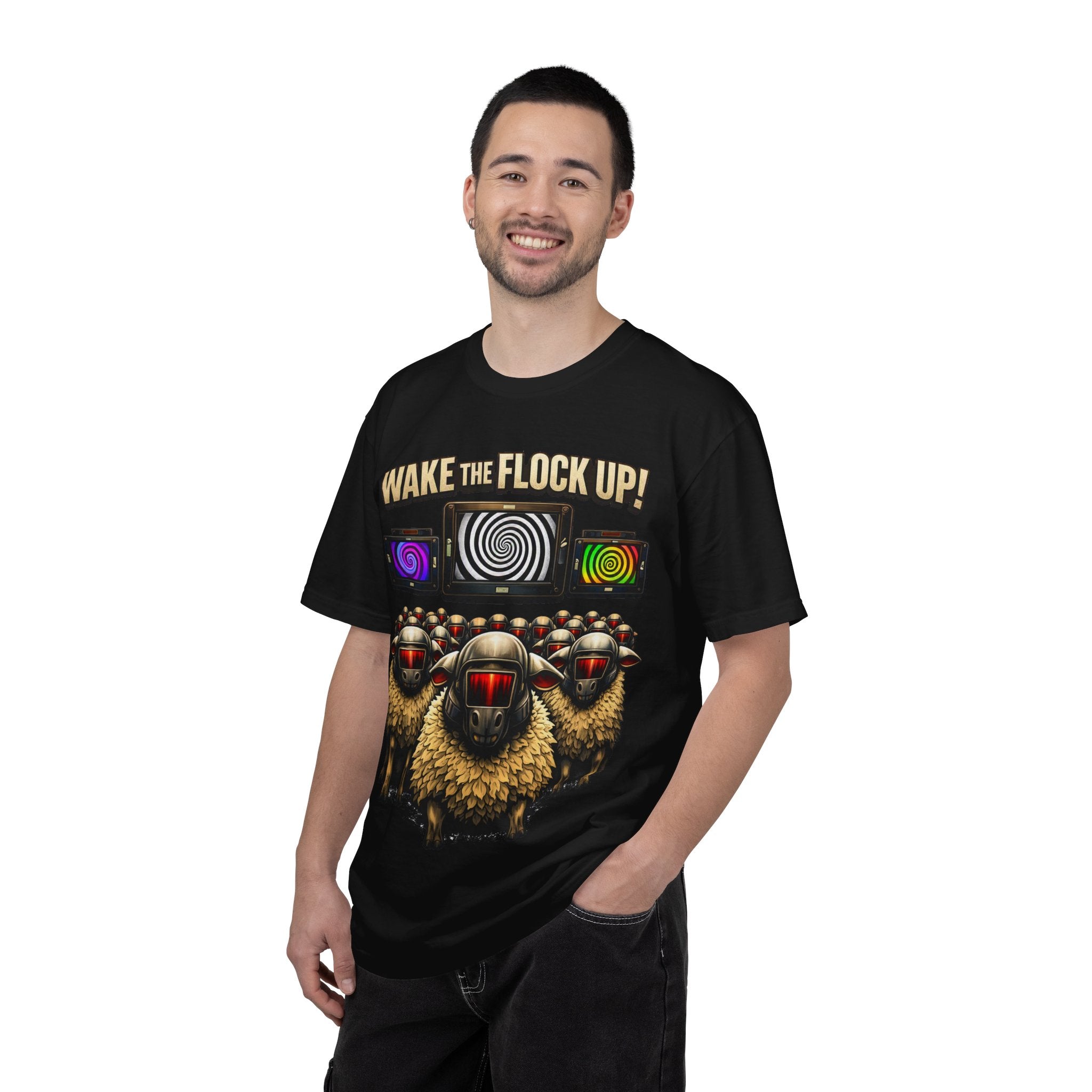 Wake the Flock Up! V3 Hypnotic Sheep Novelty Graphic T-Shirt