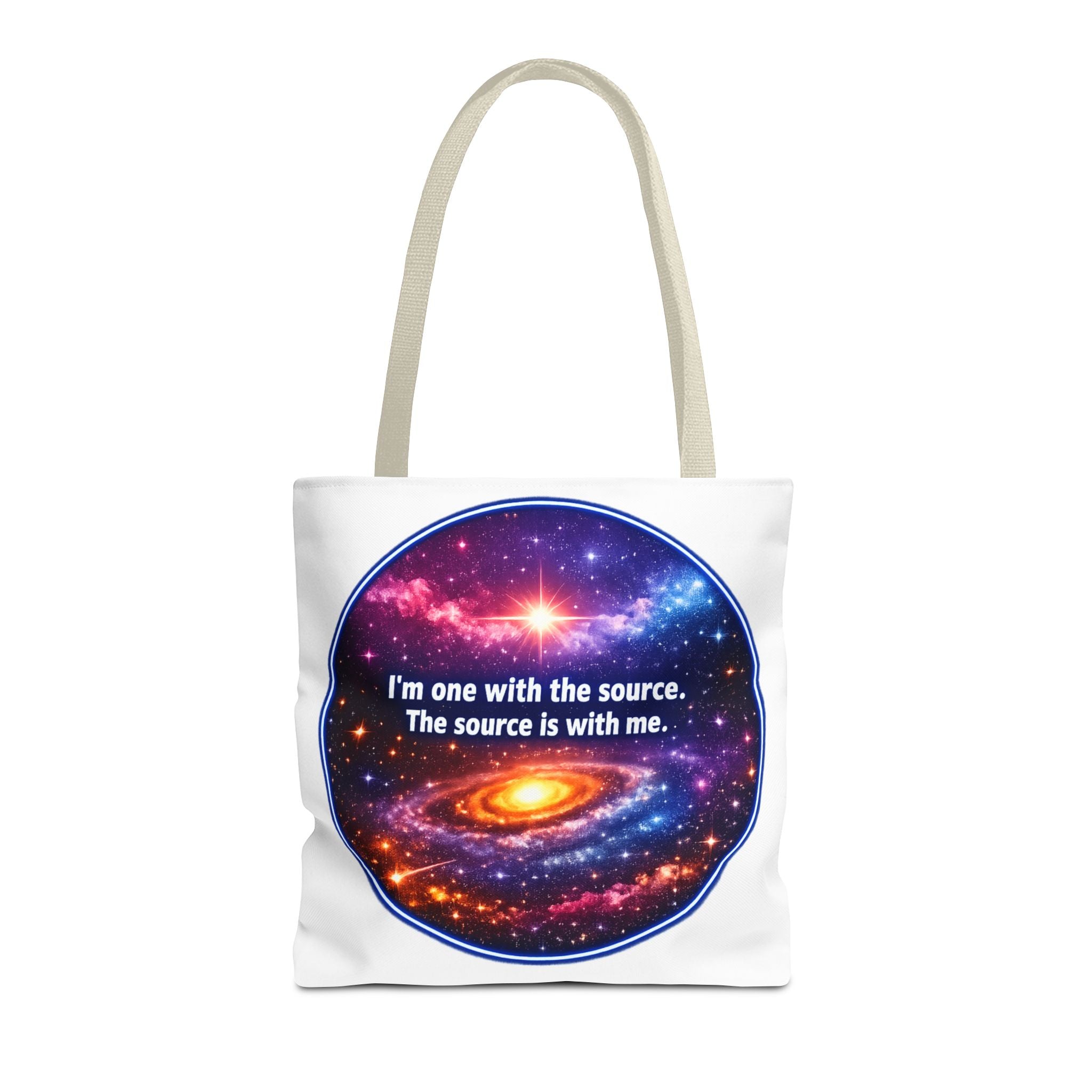 Spiritual Galaxy Tote Bag - "I'm one with the source. The source is with me." Cosmic Meditation Tote
