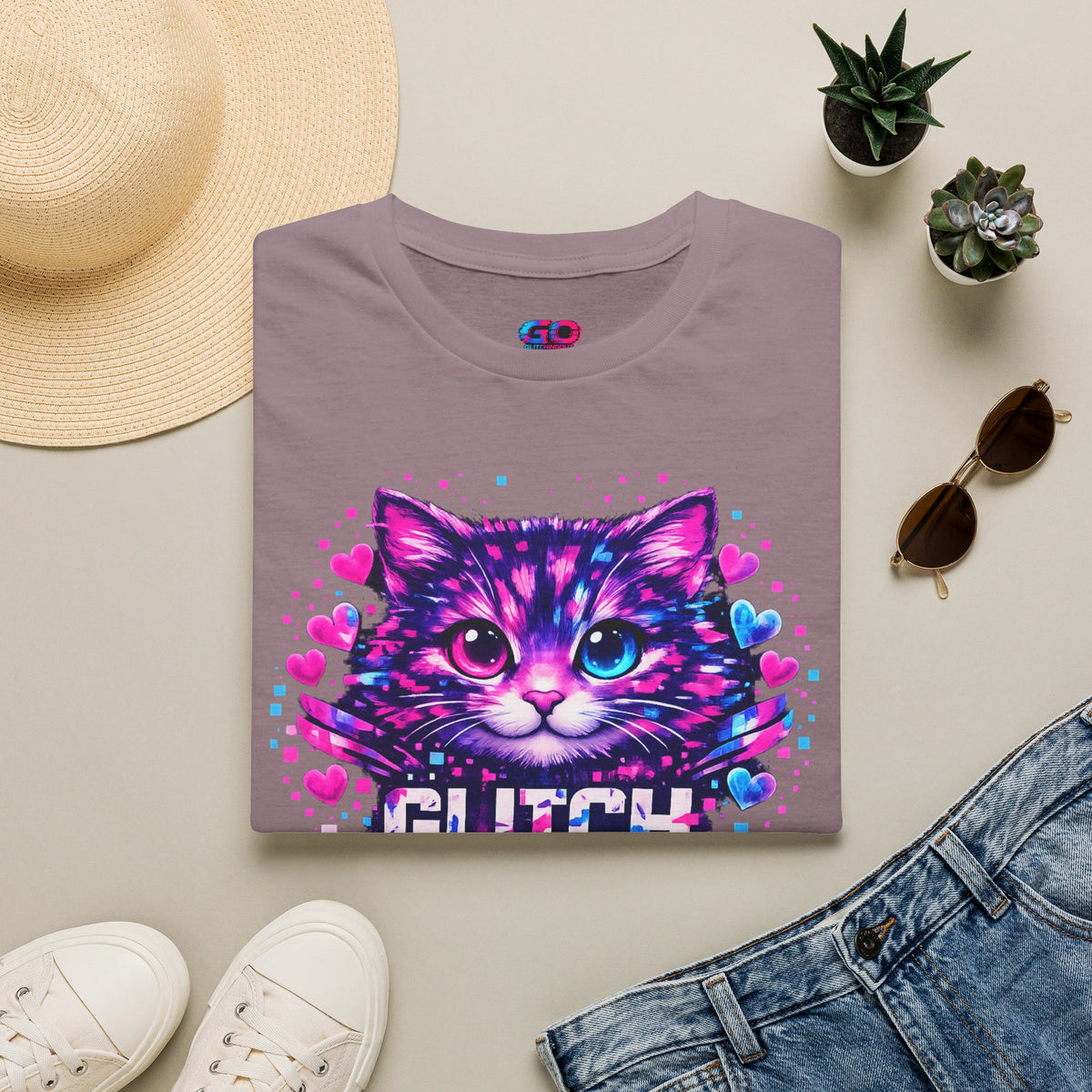 Glitch Cat T-Shirt — Retro Neon Kitty “Glitch the System” Graphic Tee