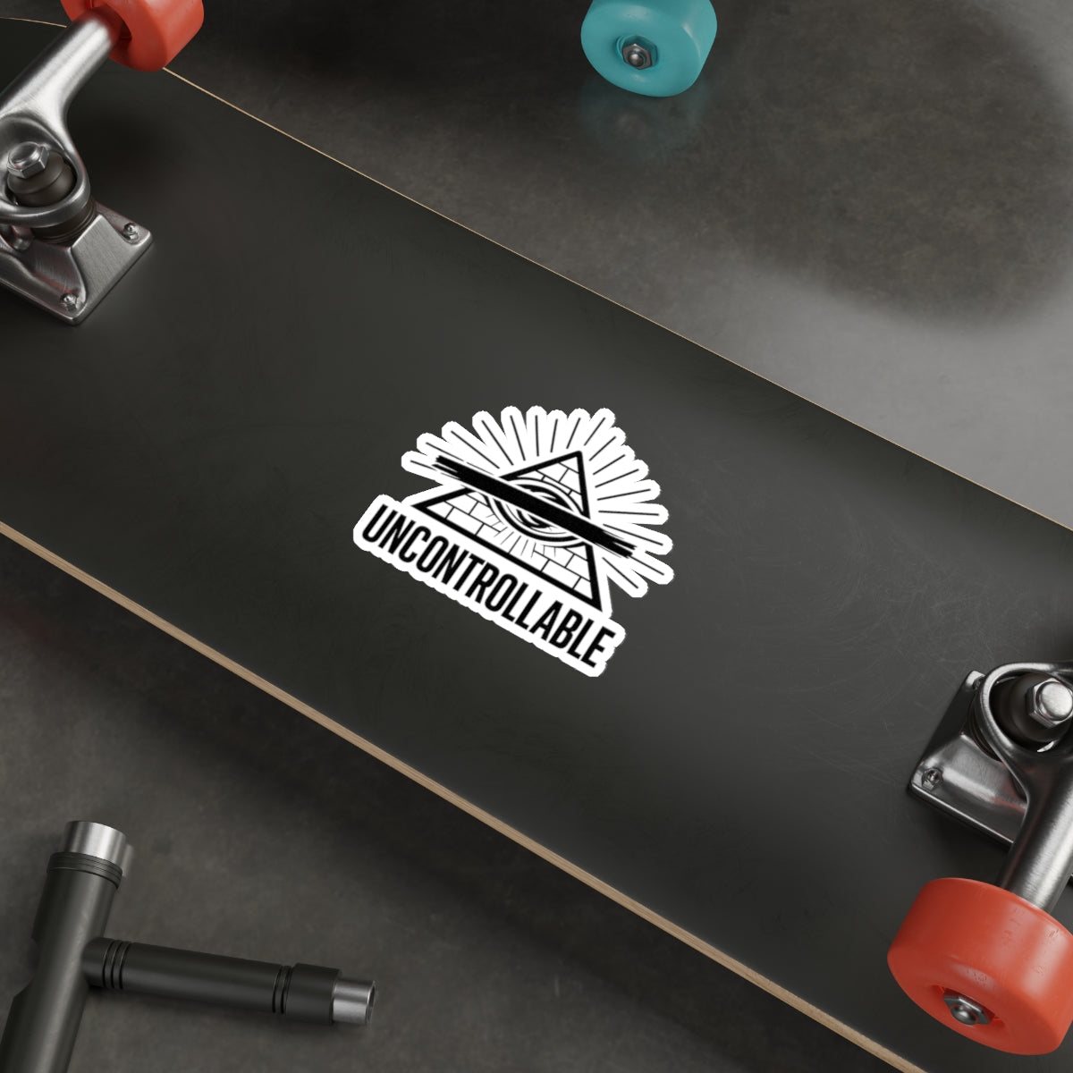 Uncontrollable Eye Pyramid Die-Cut Sticker — Bold Red Slash Illuminati-Inspired Decal