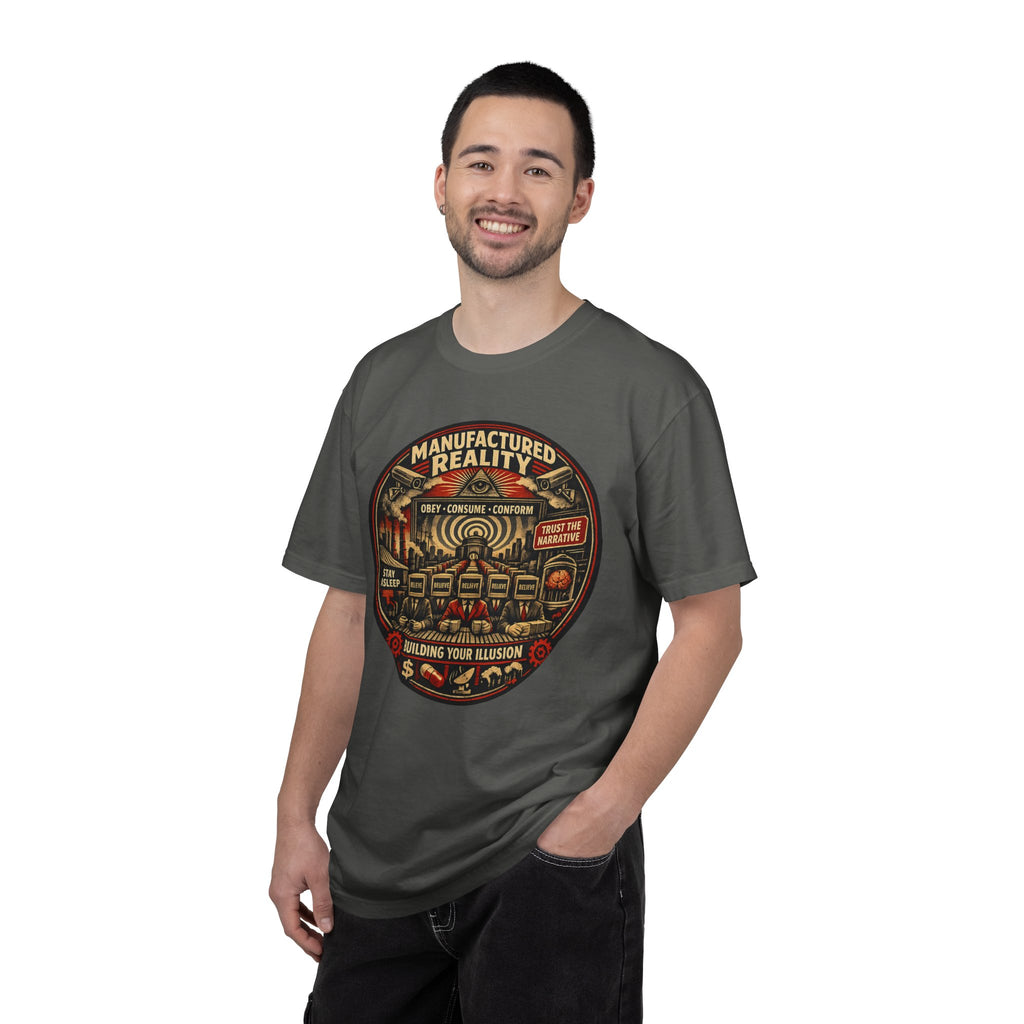 Manufactured Reality Graphic "Building Your Illusion" Vintage Protest — T-Shirt