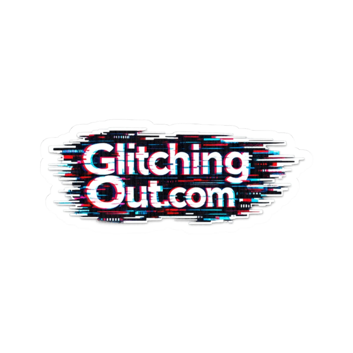 GlitchingOut.com Glitch-Effect Kiss-Cut Sticker — Retro Tech Logo Laptop Decal