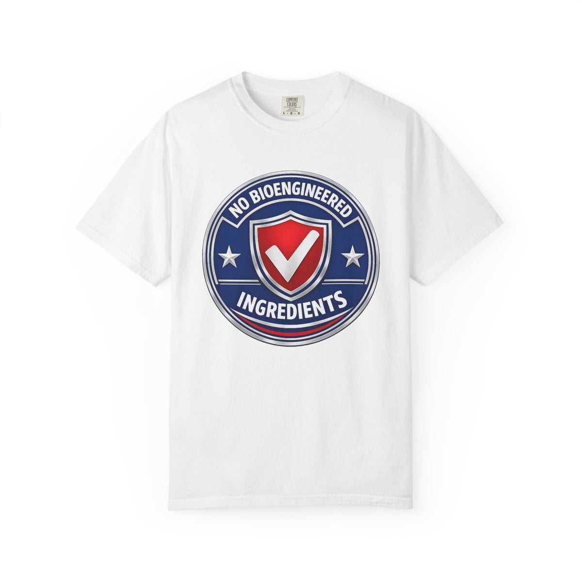 No Bioengineered Ingredients T-Shirt — Retro Shield Organic Food Badge Tee
