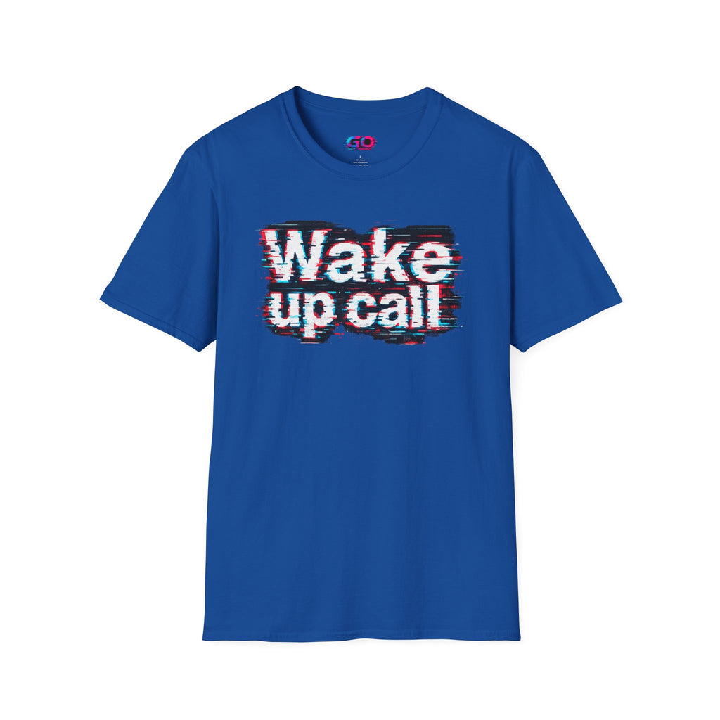 Wake Up Call Graphic Tee — Retro Glitch Text T‑Shirt