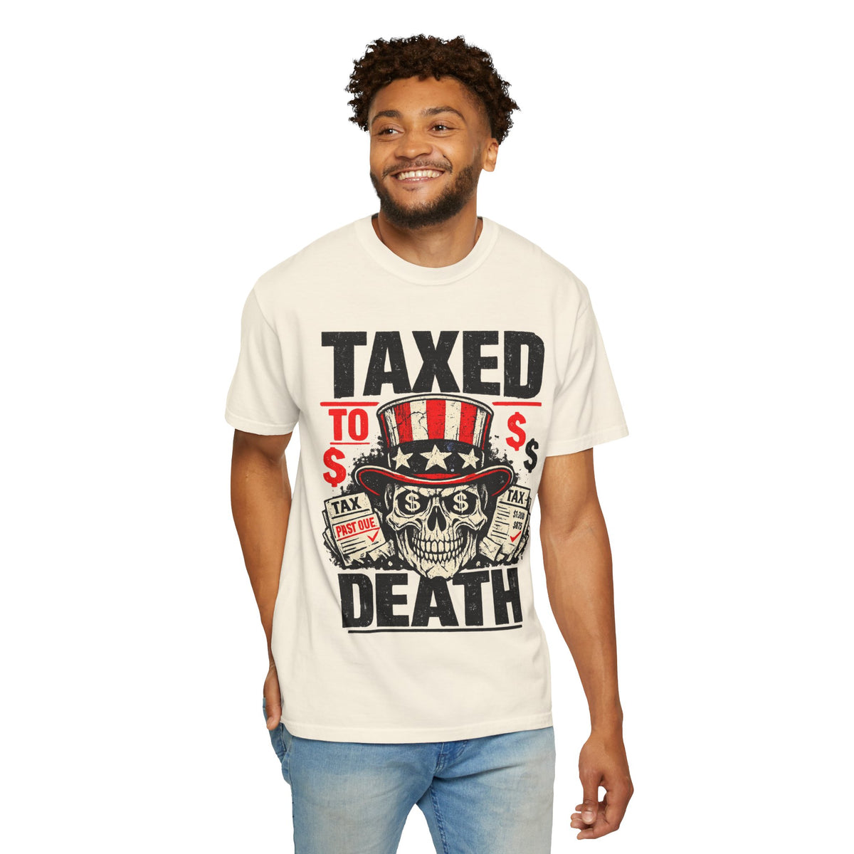 Taxed to Death T-Shirt — Patriotic Skull Tax Humor Tee