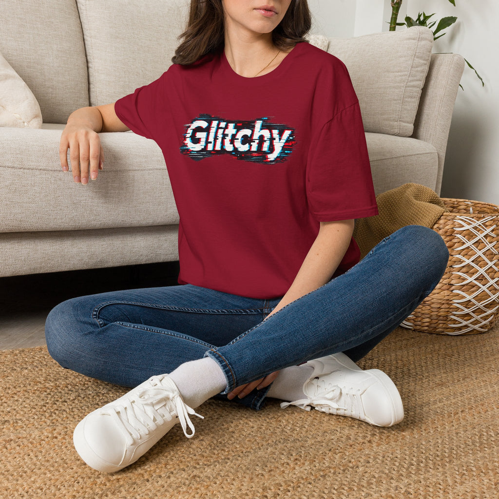Glitchy Graphic T-Shirt — Retro Glitch Text Tee