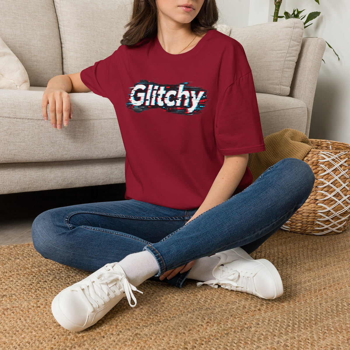 Glitchy Graphic T-Shirt — Retro Glitch Text Tee