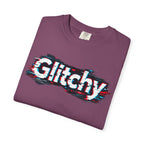 Glitchy Graphic T-Shirt — Retro Glitch Text Tee (Front "GO", Back "Glitchy")