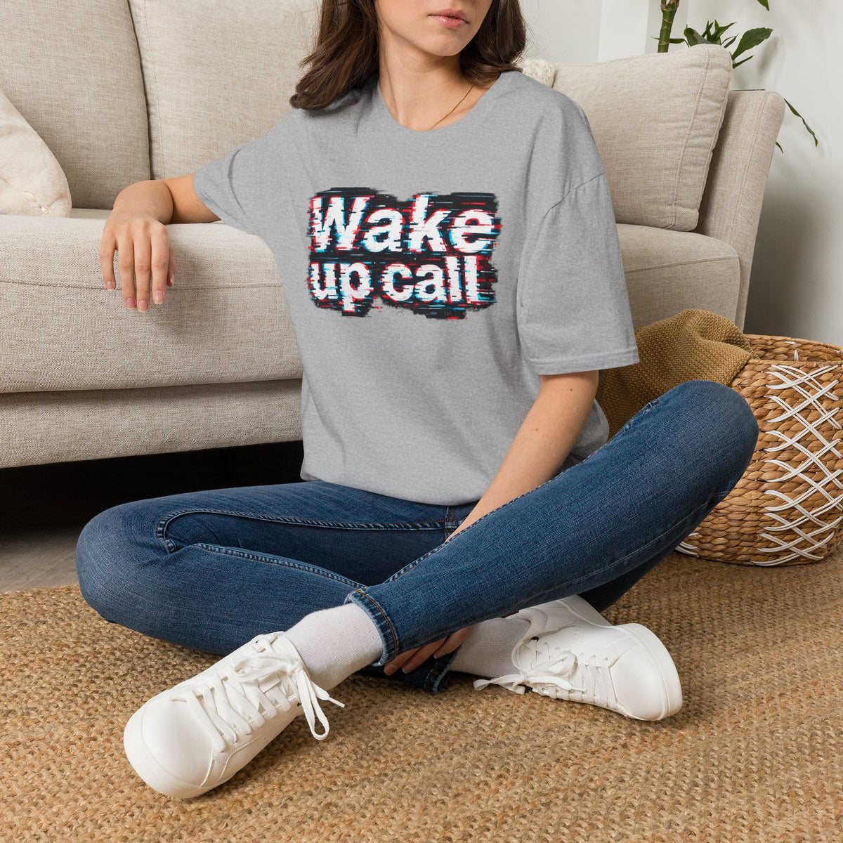 Wake Up Call Graphic Tee — Retro Glitch Text T‑Shirt
