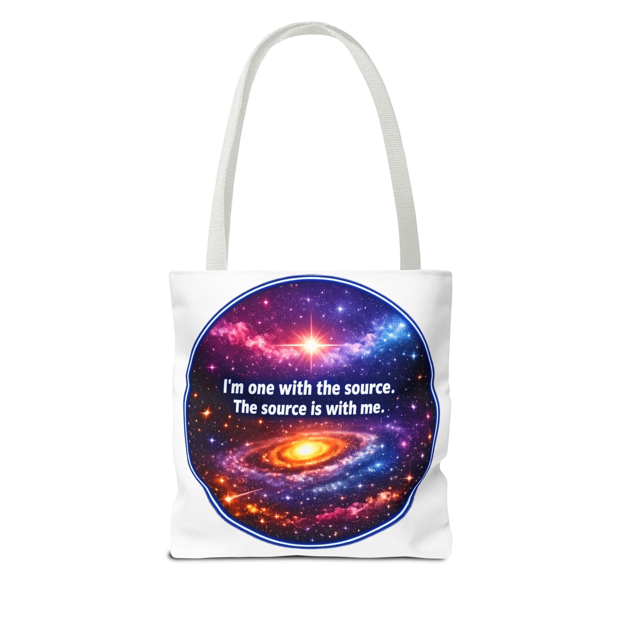 Spiritual Galaxy Tote Bag - "I'm one with the source. The source is with me." Cosmic Meditation Tote