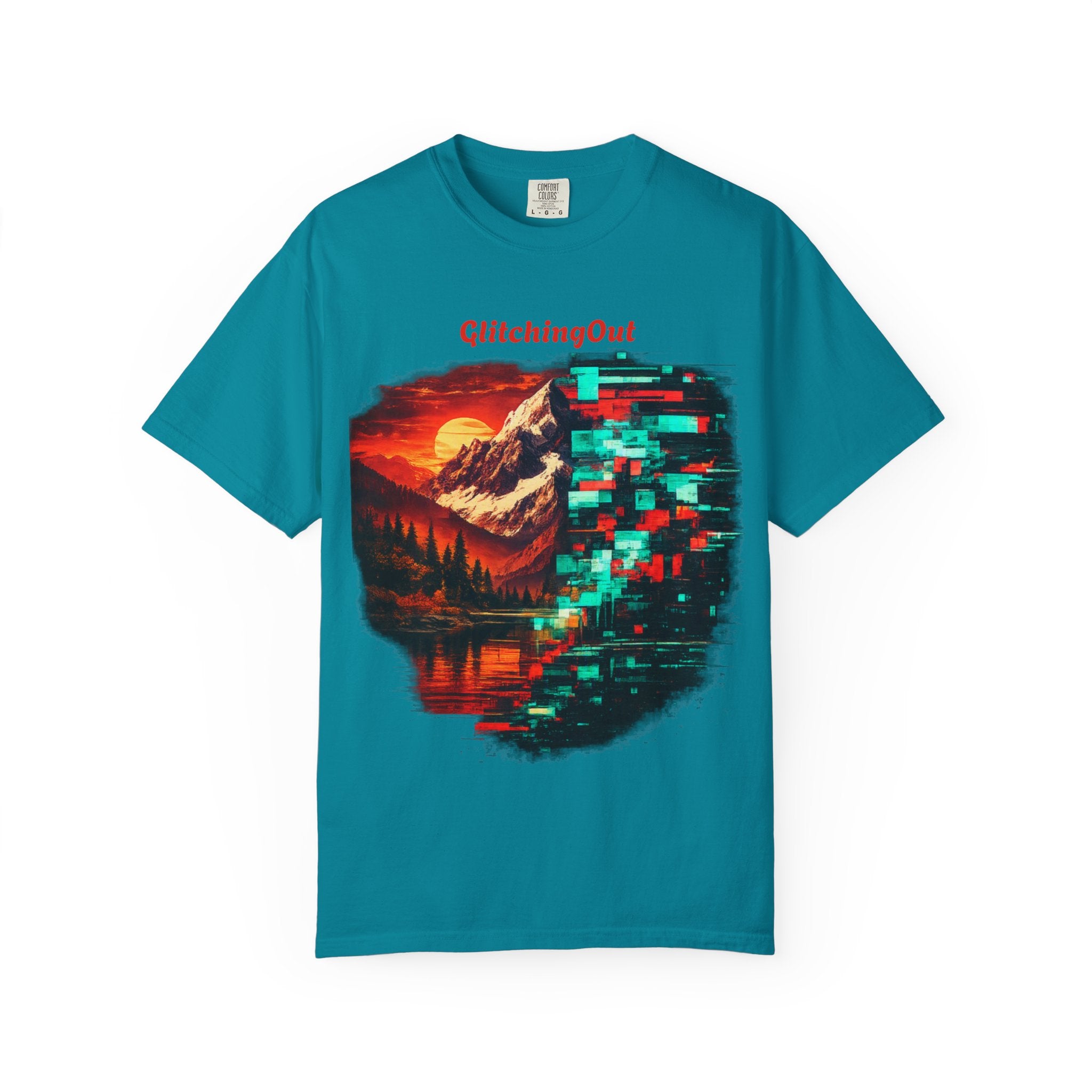 Graphic T-Shirt — "Glitching Out" Mountain Sunset Pixel Art
